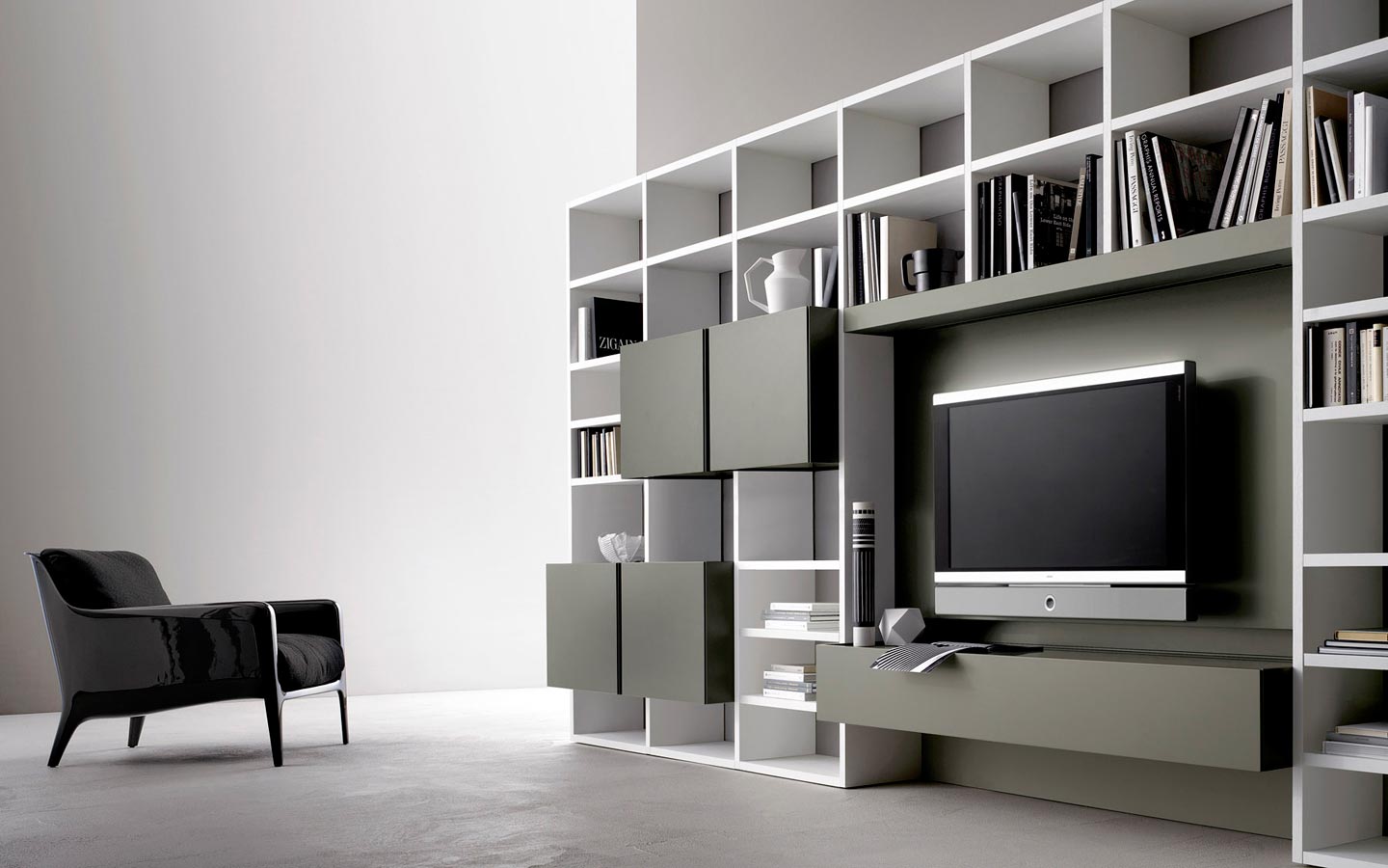 Set soggiorno composto da libreria e porta tv bianco frassinato, stile  moderno, in mdf laminato. - Casa Più Shop Arredamento