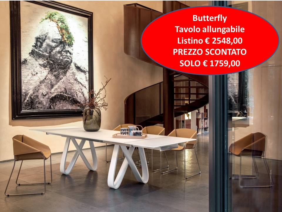 Butterfly Tonin Casa tavolo allungabile base legno curvato piano vetro o legno