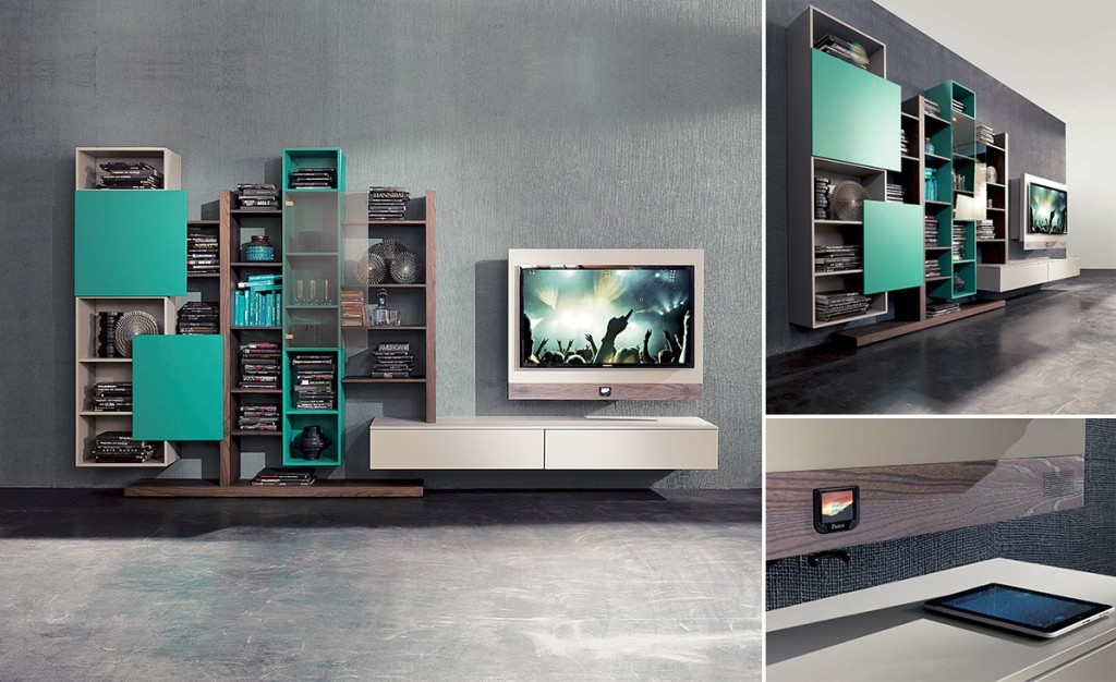 soggiorno sospeso colorato fimar con porta tv rack evo