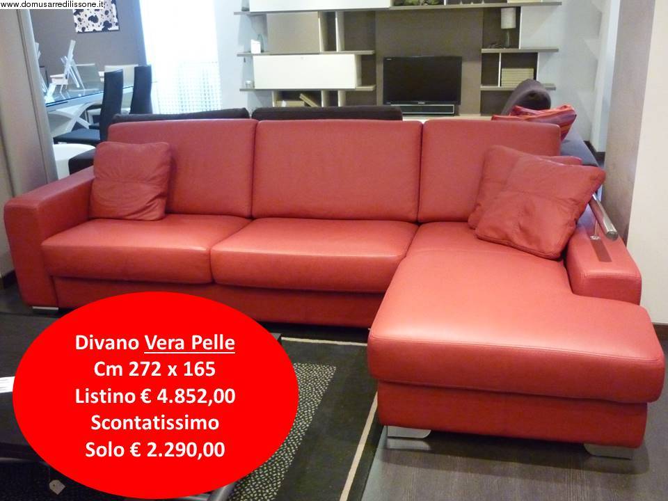 divano martin con chaise longue vera pelle rosso