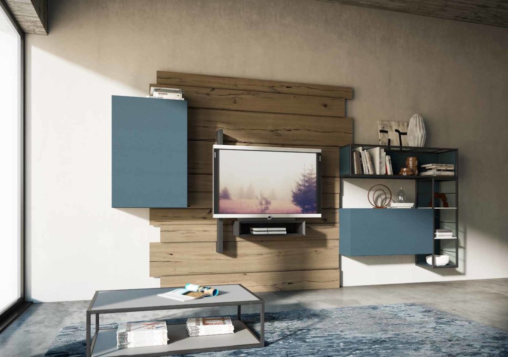 composizione per soggiorno rebel system fimar in legno e laccato opaco con porta tv